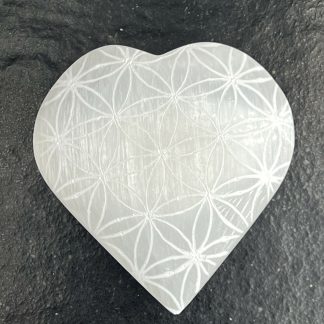 Coeur Sélénite Fleur de Vie