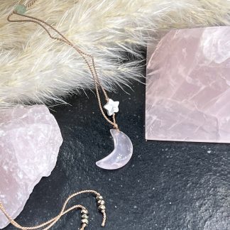 Collier Croissant de Lune Quartz Rose